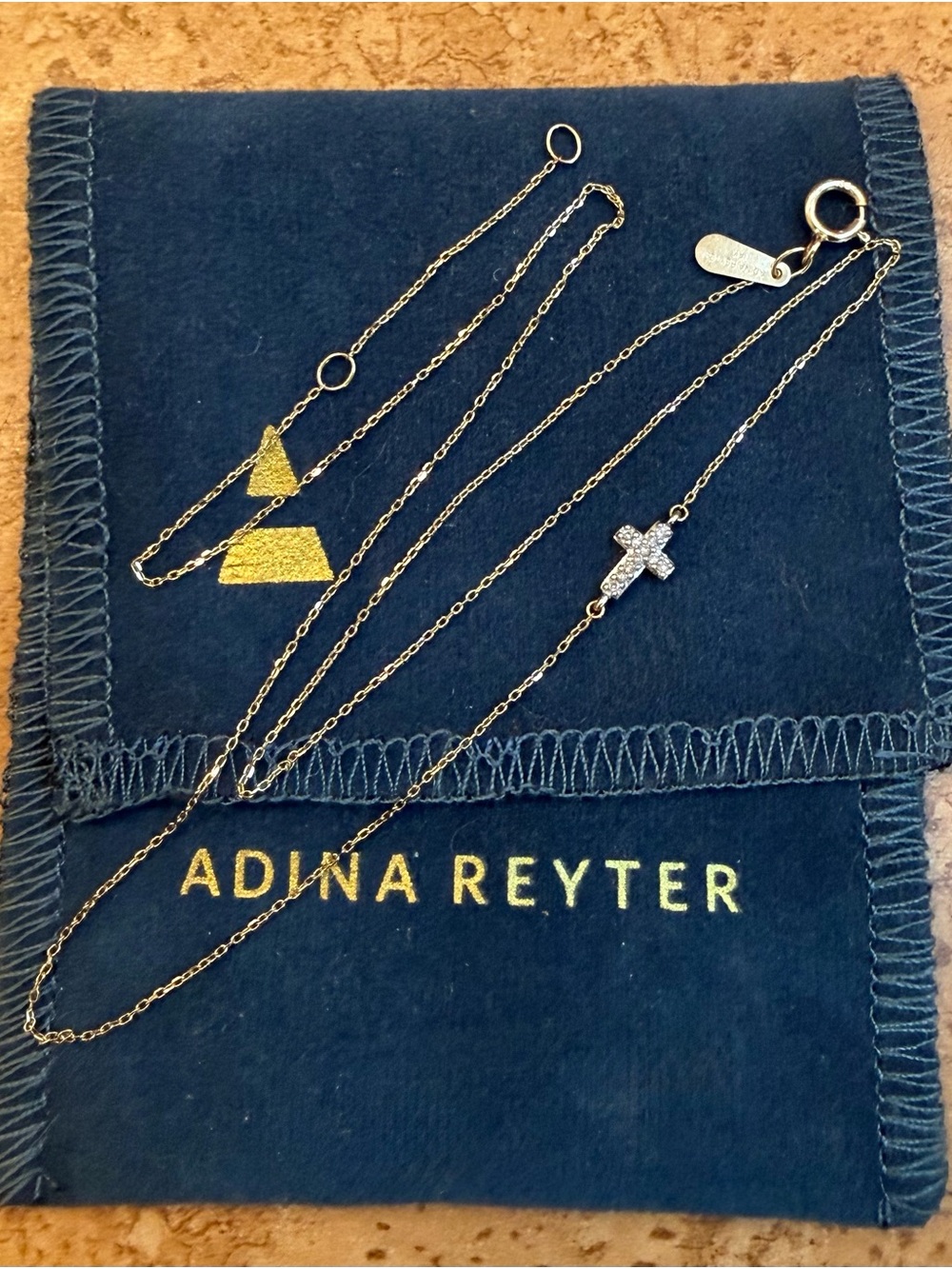 Adina Reyter Delicate  Side Cross set with Pave Diamonds on 14K Necklace